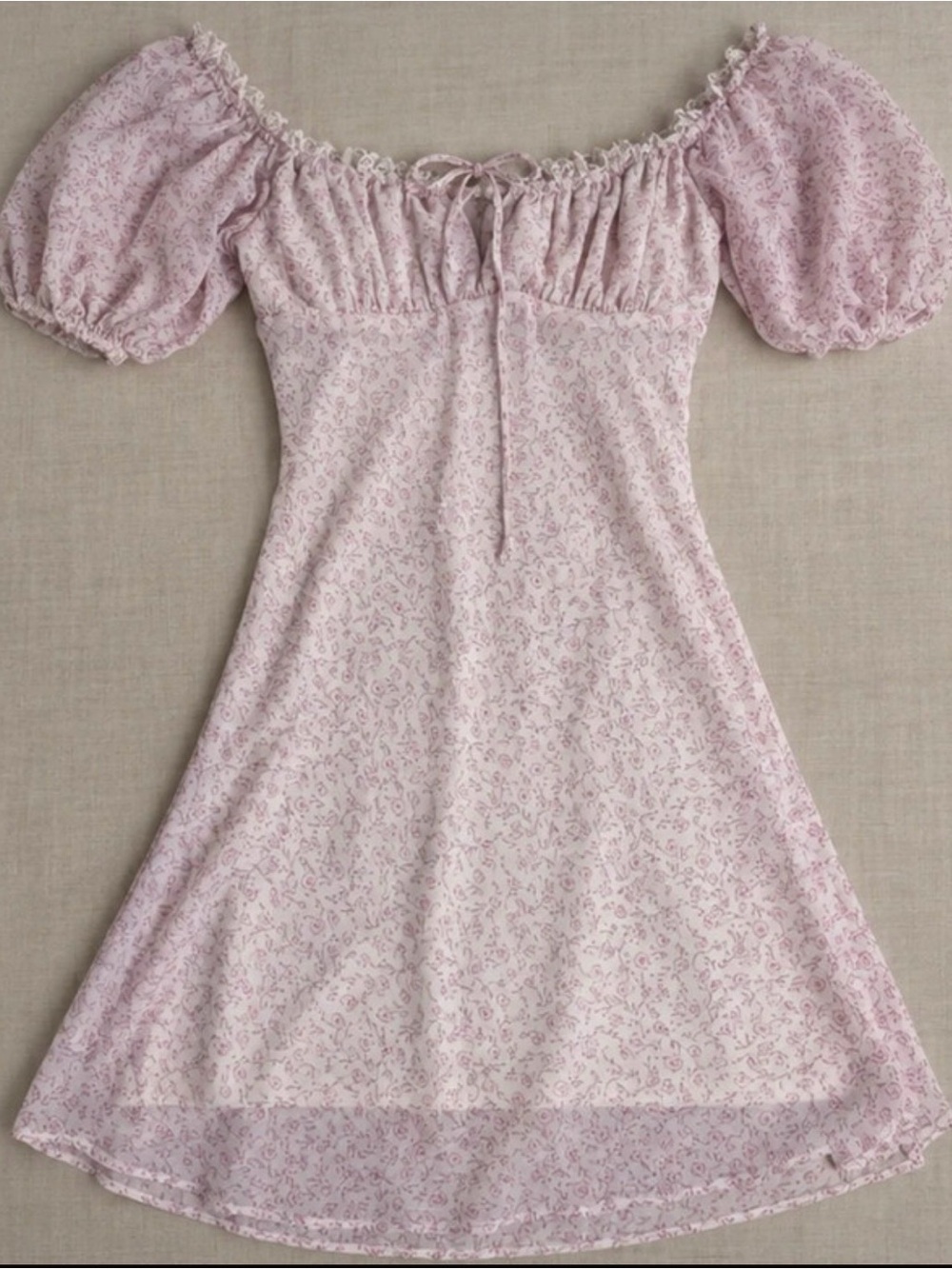 Cotton Candy Light Pink Floral Puff-Sleeve A-line Dress